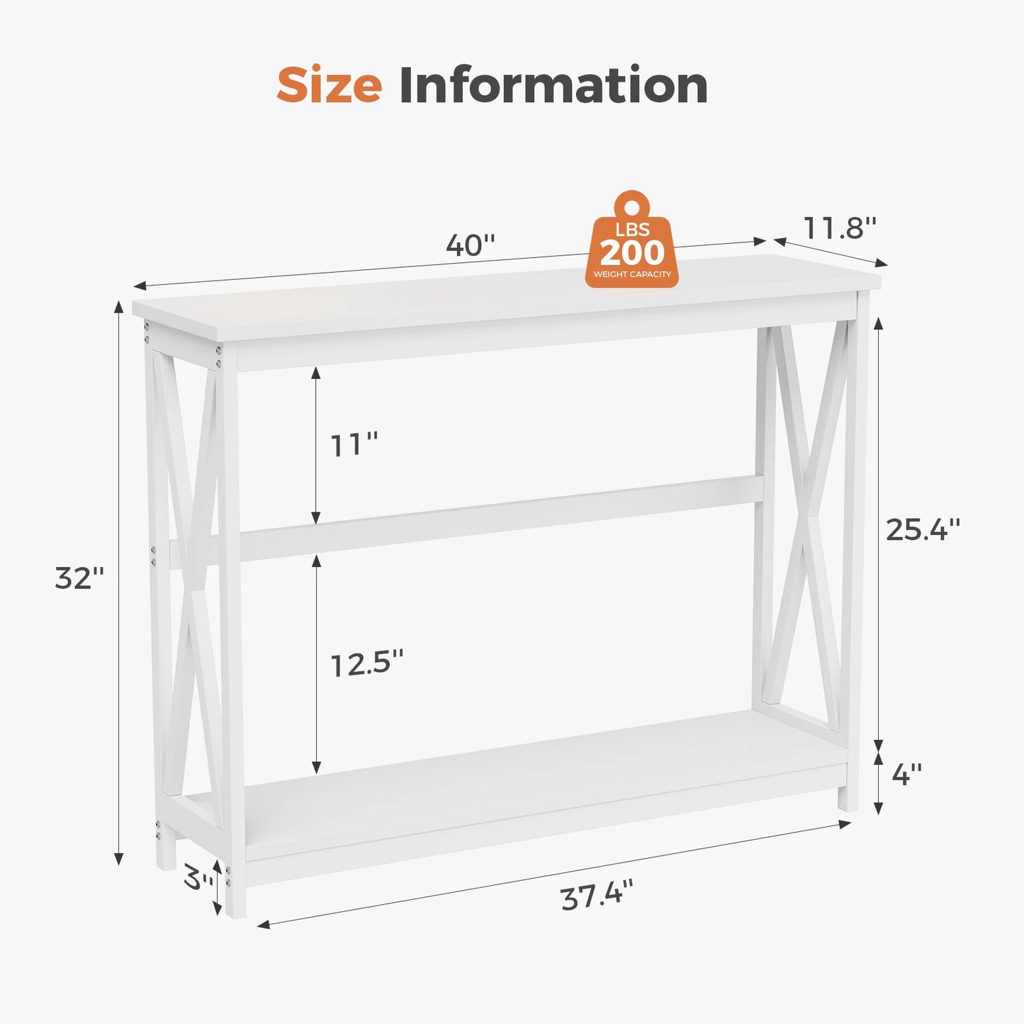 JHK 40IN Modern 2-Tier Console Table with Metal X-Frame Wood Entryway Table 200 lbs Capacity Hallway Table for Living Room Foyer