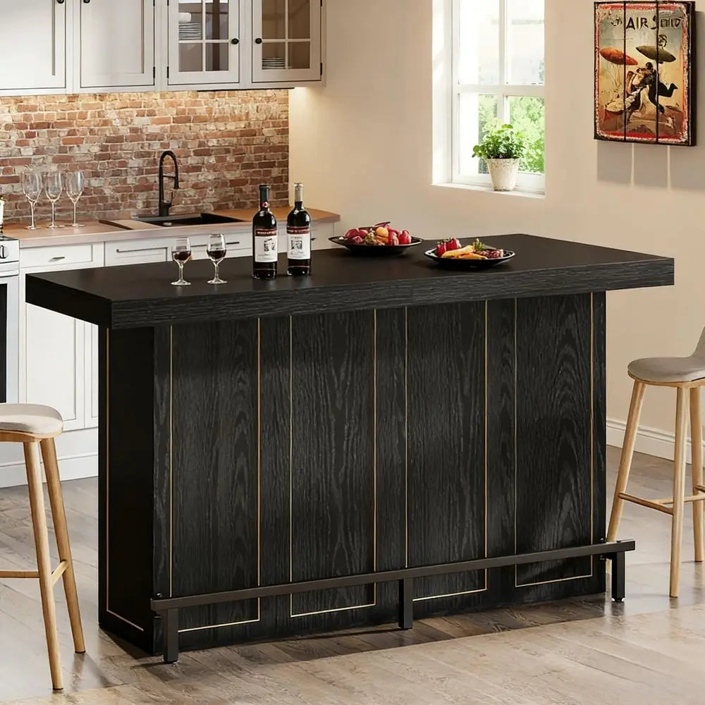 70.9 Extra Large Bar Table, 4Tier Storage Home Bar with Wine Glass Rack amp Footrest, 2in1 Kitchen Island amp Pub Table, Wooden