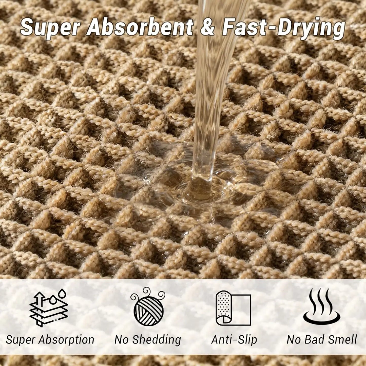 Waffle Bath Mat Set of 2, Non-Slip Absorbent Quick-Dry Shower Rug for Bathroom & Kitchen Floor