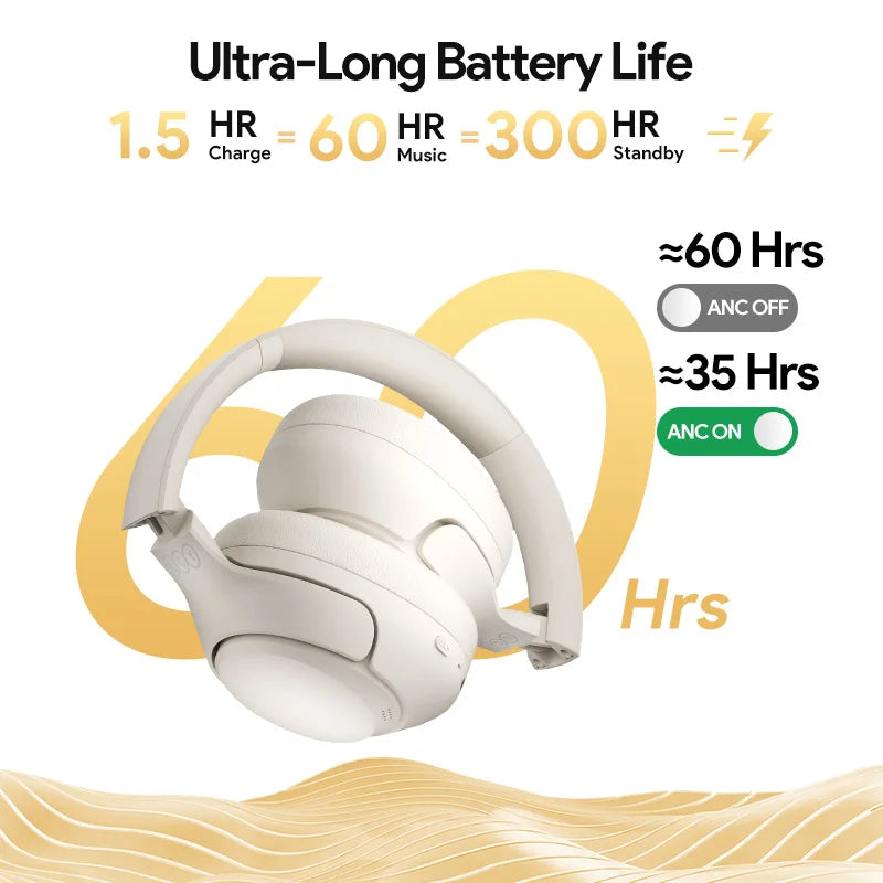 ANC Wireless Headphones Bluetooth 5.4 Hi-Res Audio Over Ear Headset 43dB Hybrid Active Noise Cancellation Earphones 60H