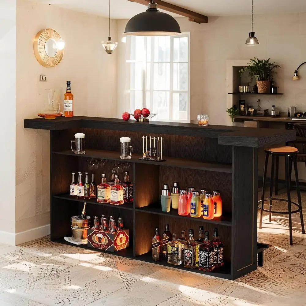 70.9 Extra Large Bar Table, 4Tier Storage Home Bar with Wine Glass Rack amp Footrest, 2in1 Kitchen Island amp Pub Table, Wooden