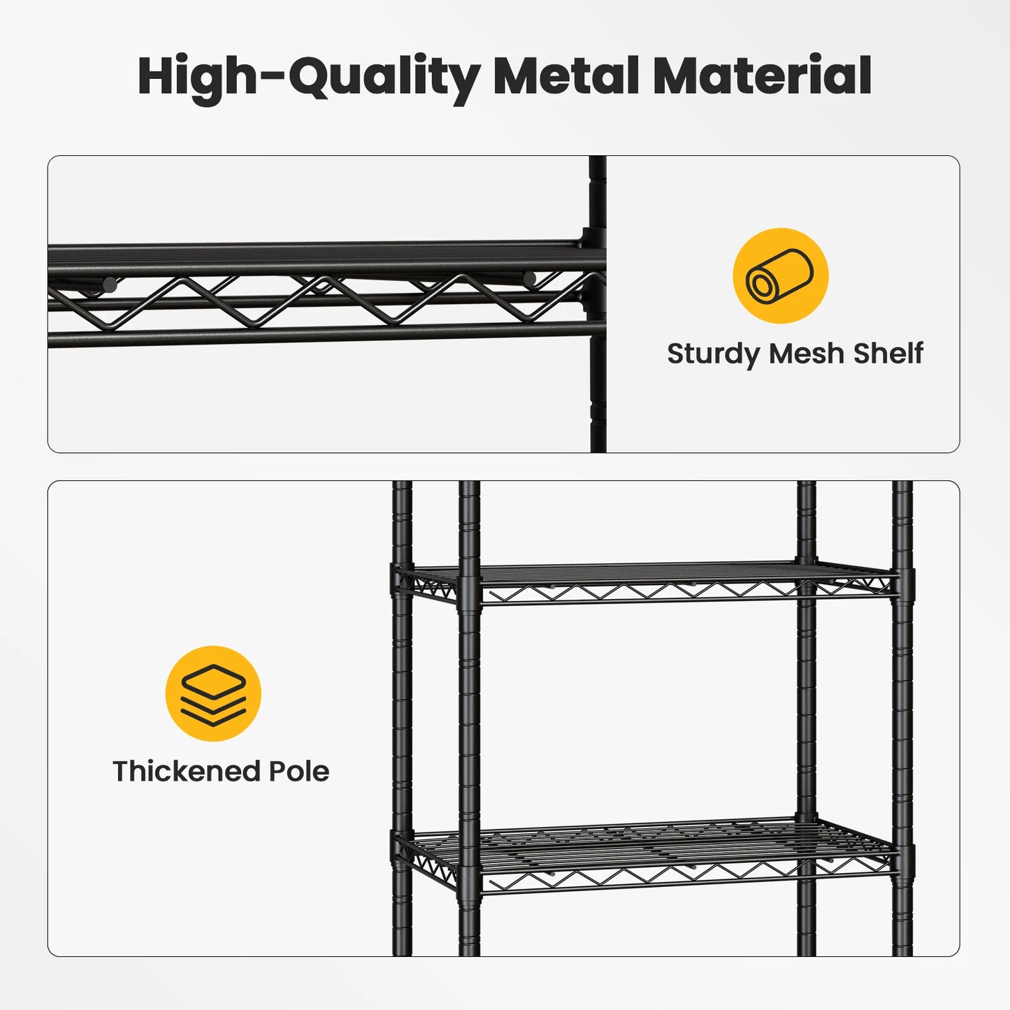 JHK 3-5 Tier Grid Storage Bookshelf with Lockable Wheels Mobile Metallic Shelving Rack Heavy Duty Standing Shelf for Home