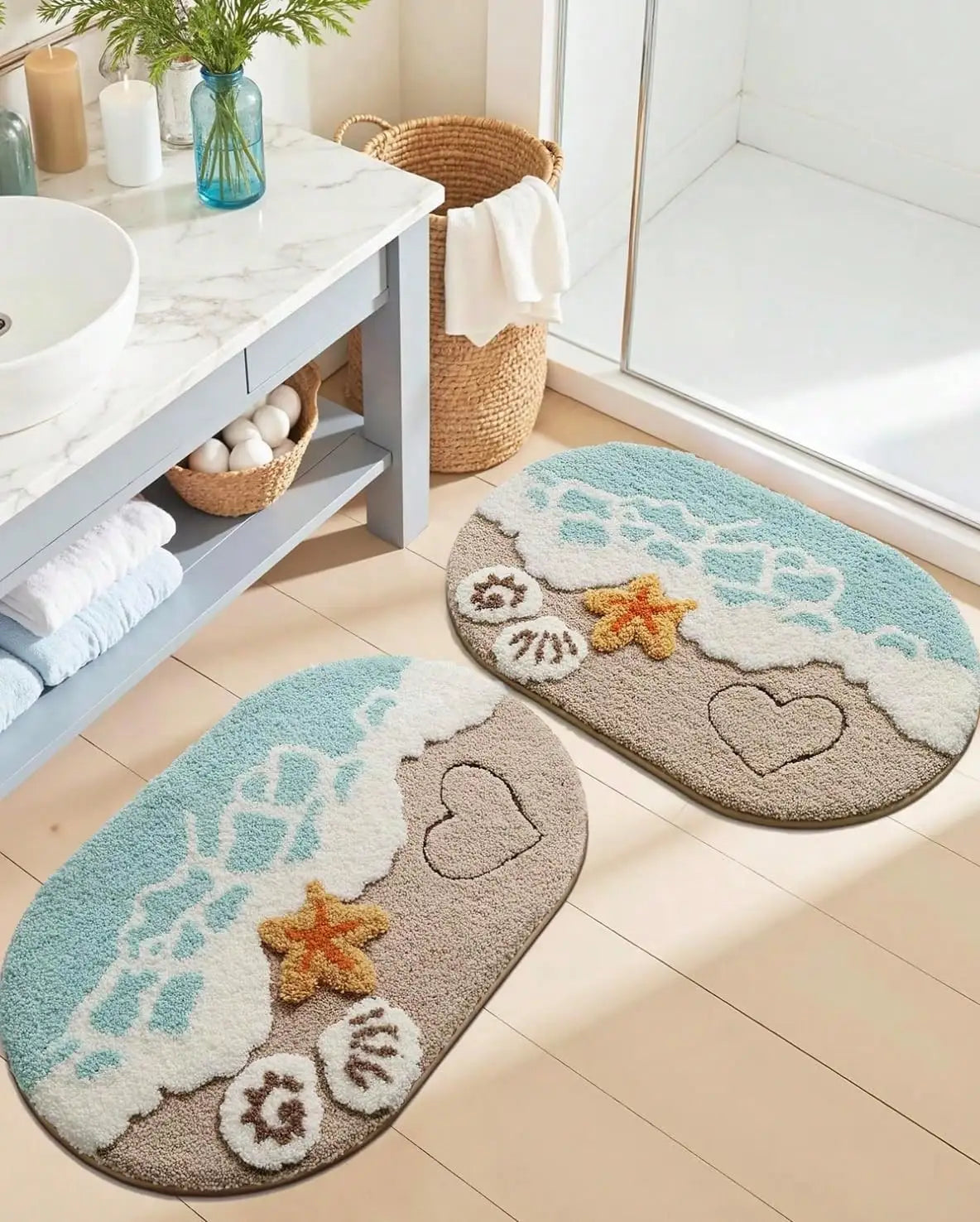 Summer Style Bathroom Rugs,Soft And Absorbent Bath Mats Non-Slip Backing Shower Rug,Machine Washable, Bathroom,