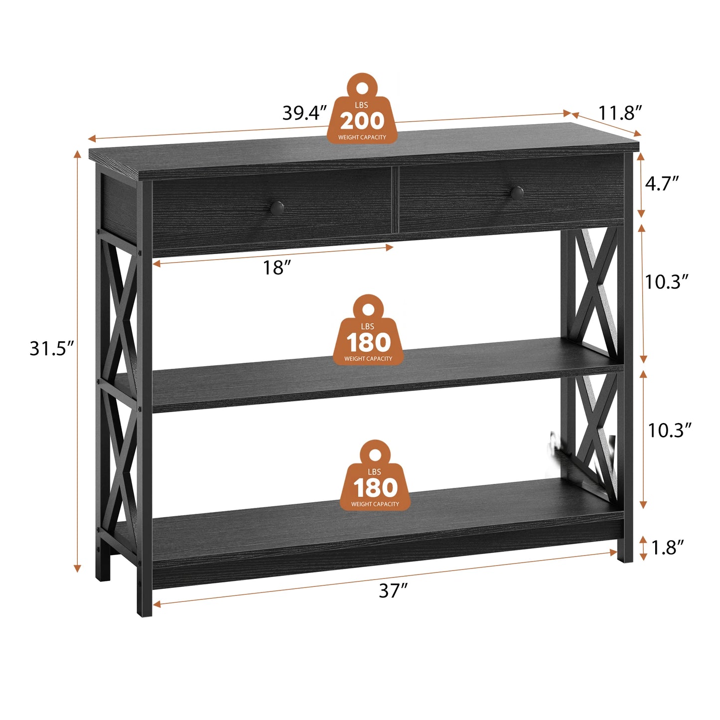 JHK 39IN Sofa Table 2-Tier Entryway Table and Sofa Table Narrow Long with Shelves Industrial Hallway Table for Living Room Foyer