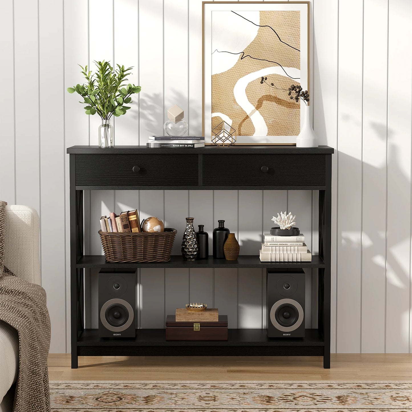 JHK 39IN Sofa Table 2-Tier Entryway Table and Sofa Table Narrow Long with Shelves Industrial Hallway Table for Living Room Foyer
