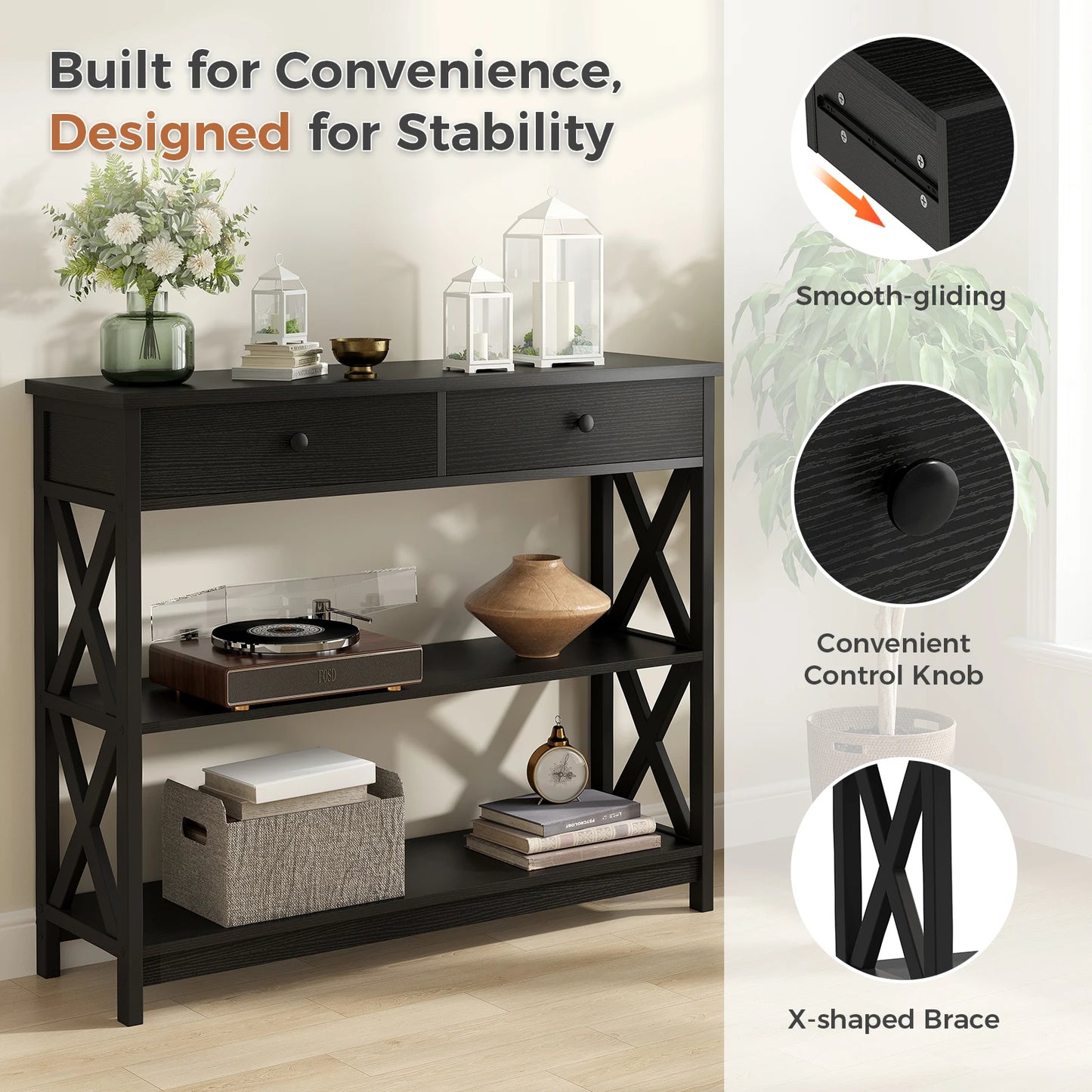 JHK 39IN Sofa Table 2-Tier Entryway Table and Sofa Table Narrow Long with Shelves Industrial Hallway Table for Living Room Foyer