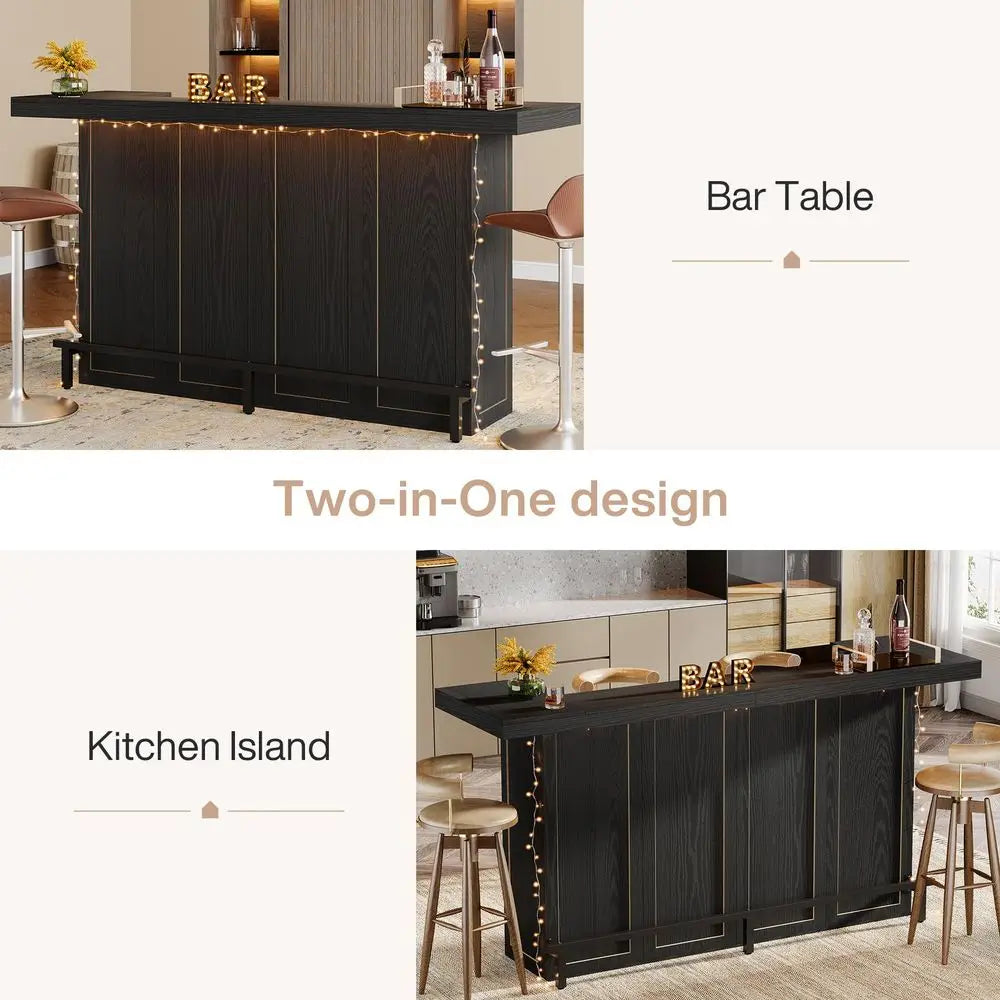 70.9 Extra Large Bar Table, 4Tier Storage Home Bar with Wine Glass Rack amp Footrest, 2in1 Kitchen Island amp Pub Table, Wooden