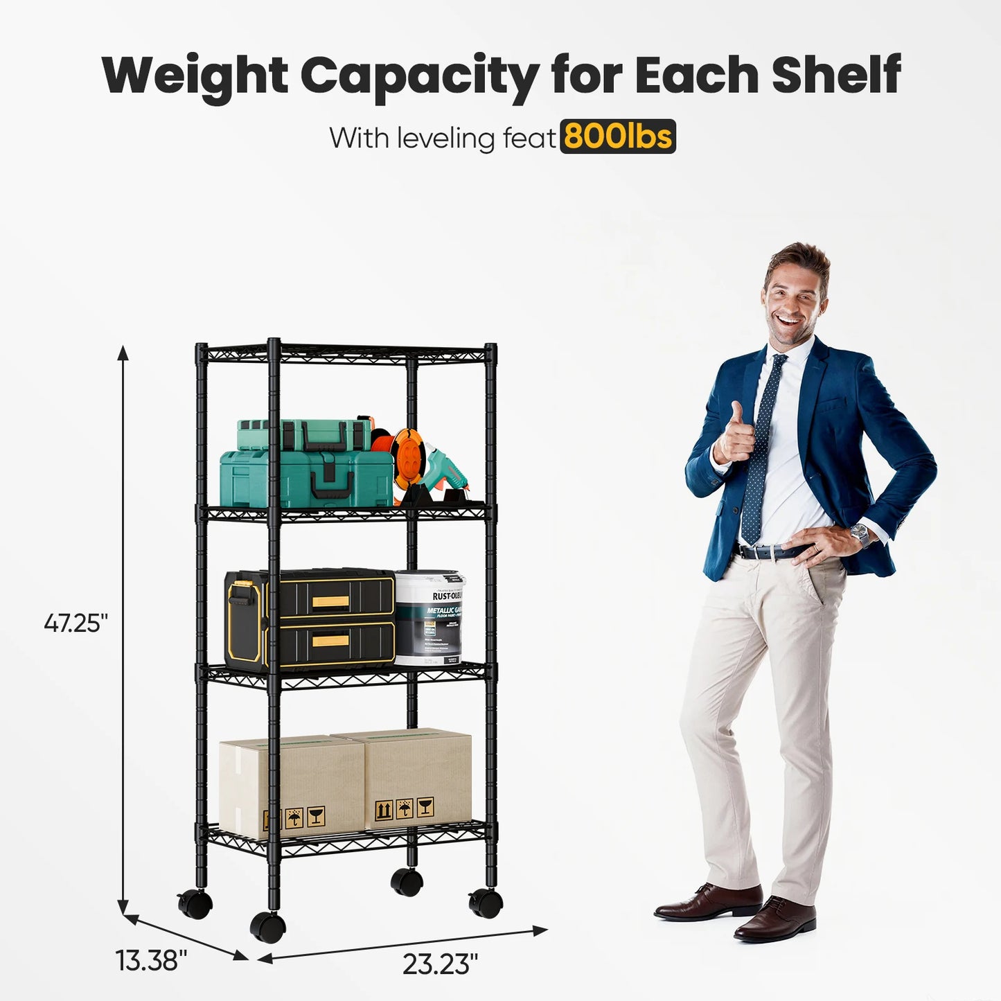 JHK 3-5 Tier Grid Storage Bookshelf with Lockable Wheels Mobile Metallic Shelving Rack Heavy Duty Standing Shelf for Home
