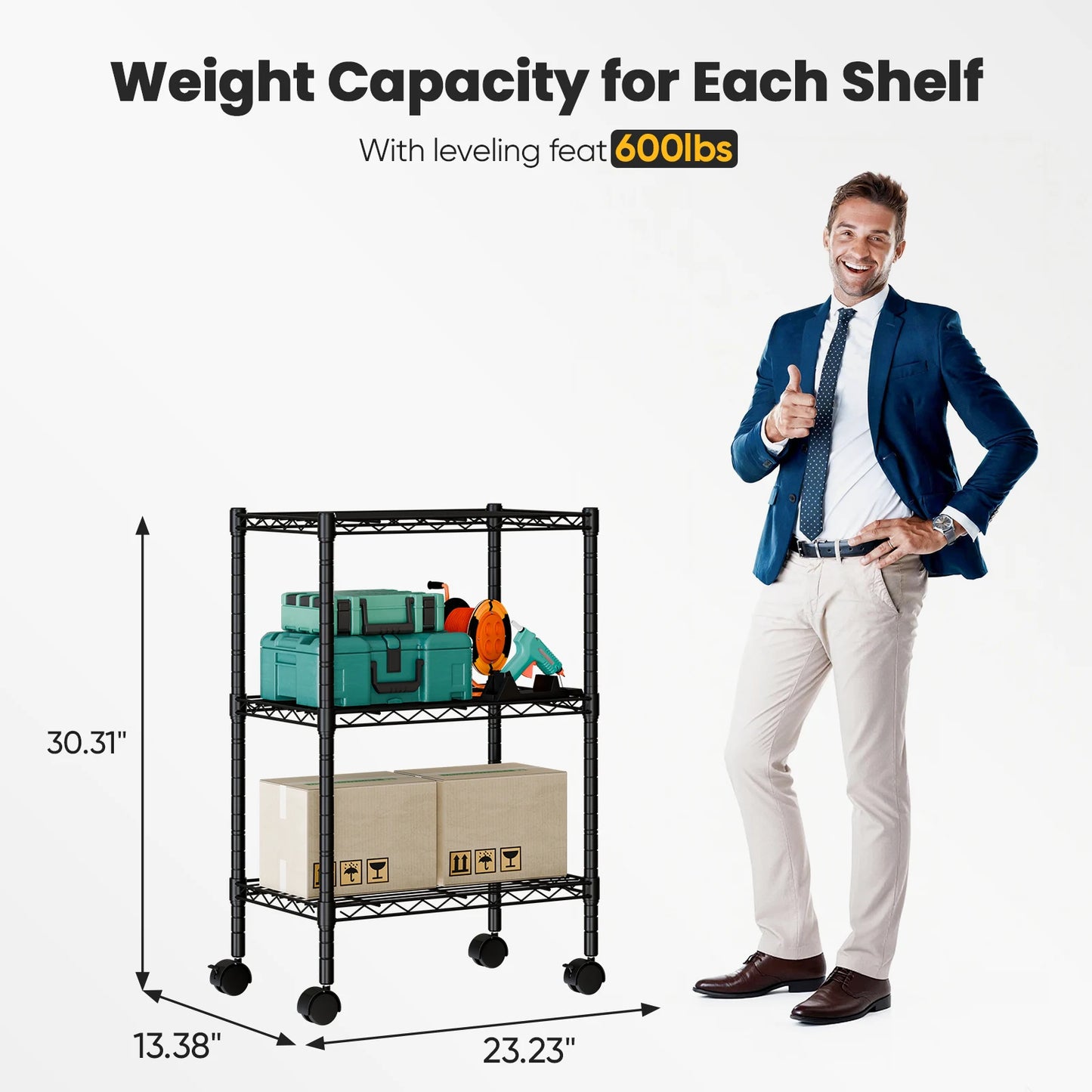 JHK 3-5 Tier Grid Storage Bookshelf with Lockable Wheels Mobile Metallic Shelving Rack Heavy Duty Standing Shelf for Home