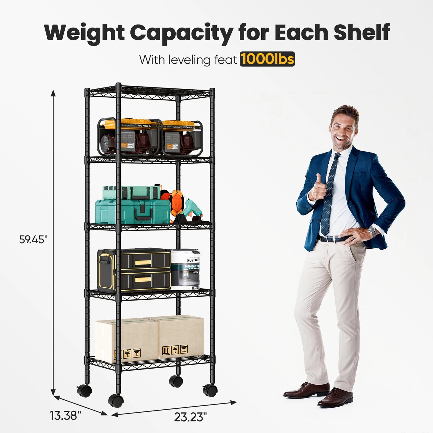 JHK 3-5 Tier Grid Storage Bookshelf with Lockable Wheels Mobile Metallic Shelving Rack Heavy Duty Standing Shelf for Home