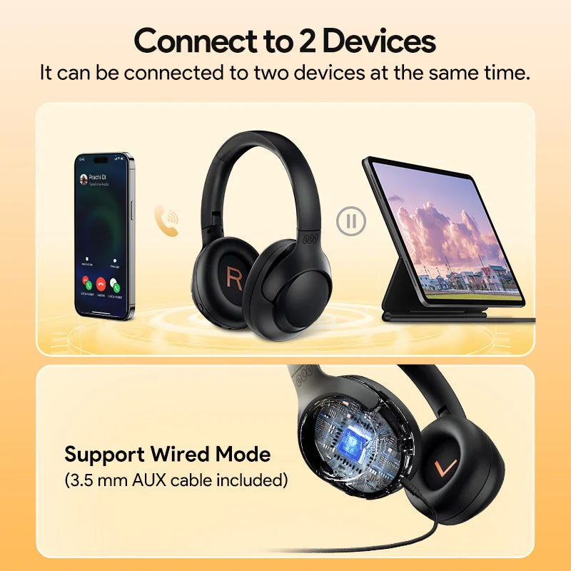 ANC Wireless Headphones Bluetooth 5.4 Hi-Res Audio Over Ear Headset 43dB Hybrid Active Noise Cancellation Earphones 60H