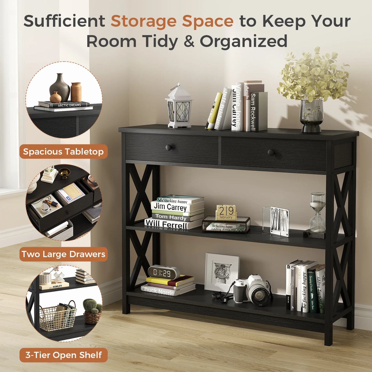 JHK 39IN Sofa Table 2-Tier Entryway Table and Sofa Table Narrow Long with Shelves Industrial Hallway Table for Living Room Foyer