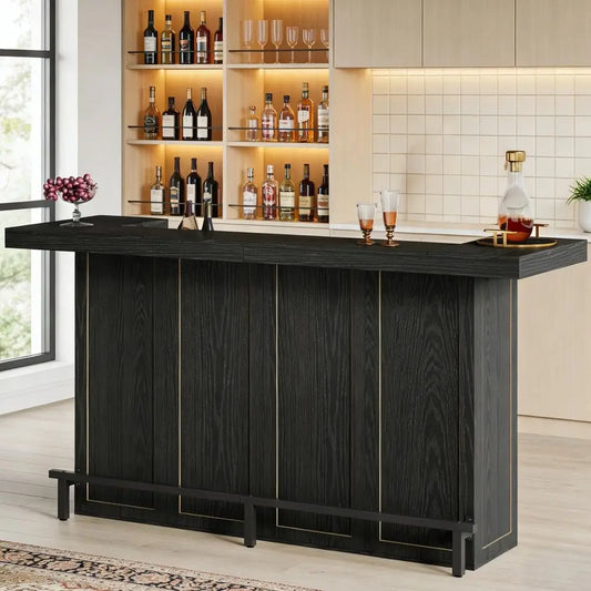 70.9 Extra Large Bar Table, 4Tier Storage Home Bar with Wine Glass Rack amp Footrest, 2in1 Kitchen Island amp Pub Table, Wooden